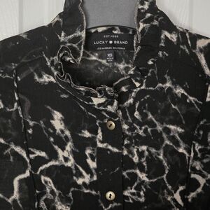 Lucky Brand Semi-sheer Ruffled Neck & Long Sleeve Tunic Blouse